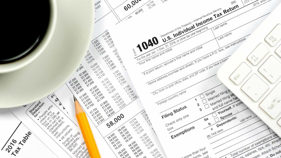 income tax return paperwork desk