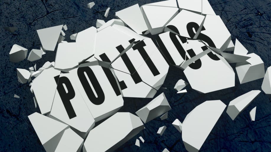 politics shatter brick white black